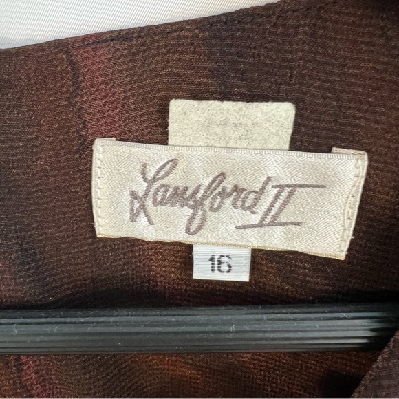 Vintage Lansford II Dress Drop Waist Batwing Sleeves Midi Plus Size 16 Brown Geo - Picture 3 of 7